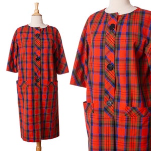 CLEARANCE Vintage 1960s Plaid Coat, Orange and Blue 50s 60s Designer Coat by Larry Aldrich size Small to Medium