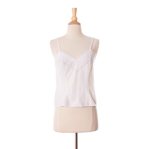 Vintage VANITY FAIR White Cami Tank Top Silky Nylon Lace Trim Sz 32 NWT