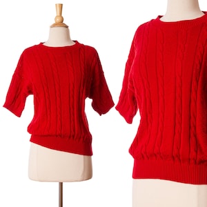 Vintage 1980s Sweater Top, Red 80s Knit Pullover by Cuddle Knit size Medium to Large