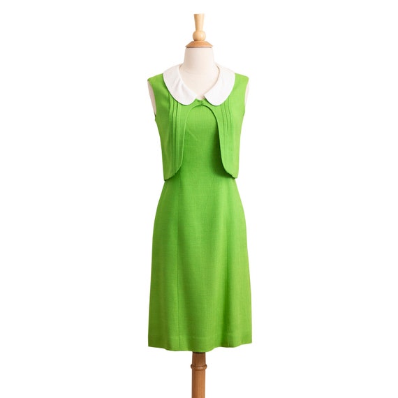 Vintage 1960s Linen Sheath Dress, Designer 60s Wig
