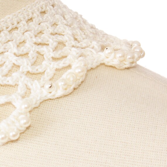 Vintage 1950s Crochet Collar, White 50s 60s Beade… - image 5