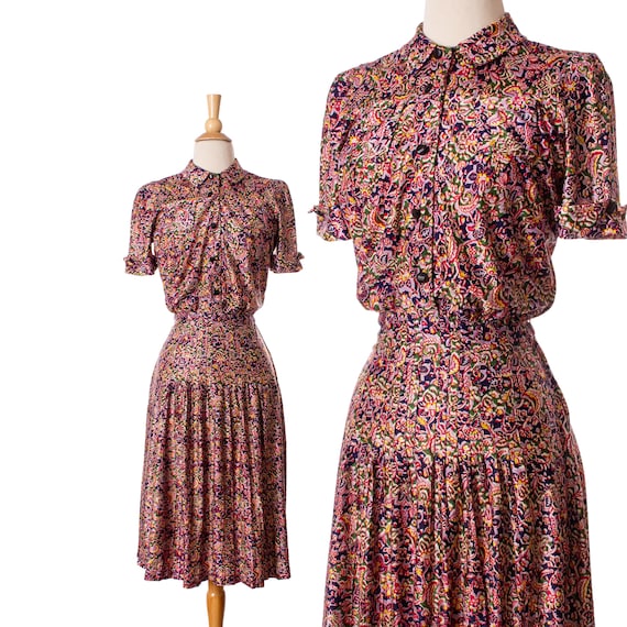 Vintage 1930s Rayon Jersey Dress, Floral Late 30s Day Dress by FOGA Size Small - Etsy Israel Vintage 1930s Rayon Jersey Dress, Floral Late 30s Day Dress by FOGA Size Small - Etsy Israel