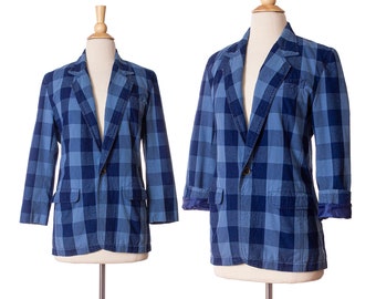 Vintage 1990s Single Button Blazer, Blue 90s Plaid Jacket by Liz Claiborne for Lizwear size X-Small to Small