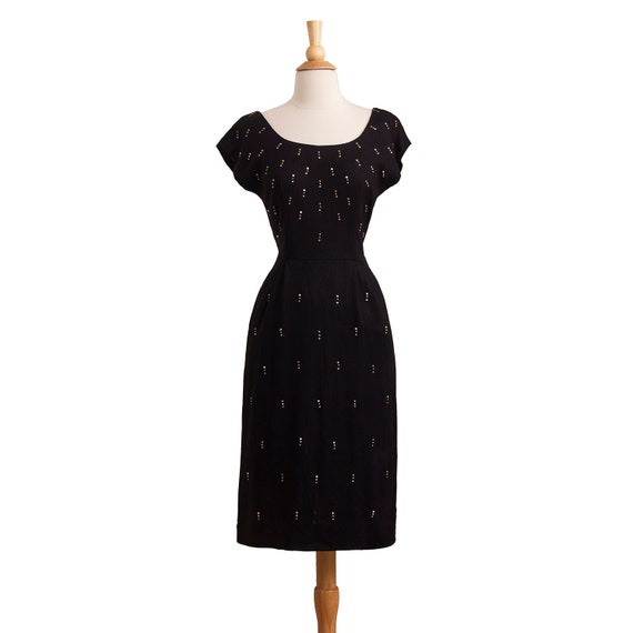 Vintage 1950s Cocktail Dress, 50s Studded Sheath D