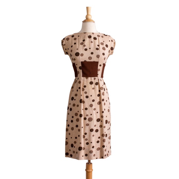 Vintage 1950s Linen Wiggle Dress, Linen 50s Polka