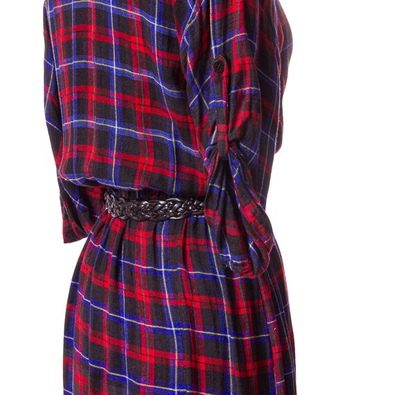 Vintage 1980s Plaid Shirt Dress, Red and Blue 70s… - image 6