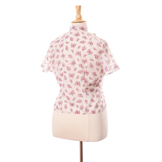 Vintage 1960s Novelty Blouse, Pink Butterfly Prin… - image 2