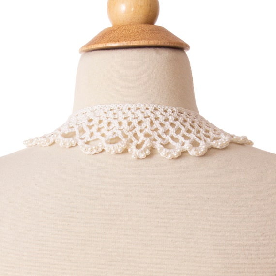 Vintage 1950s Crochet Collar, White 50s 60s Beade… - image 2