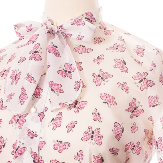 Vintage 1960s Novelty Blouse, Pink Butterfly Prin… - image 4