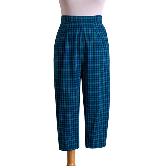 Vintage 1950s Pedal Pushers, Blue and Green Plaid