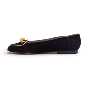 Vintage 1980s New Old Stock Suede Flats, Black and Gold 80s Slip On Shoes by Pappagallo size 6M image 3