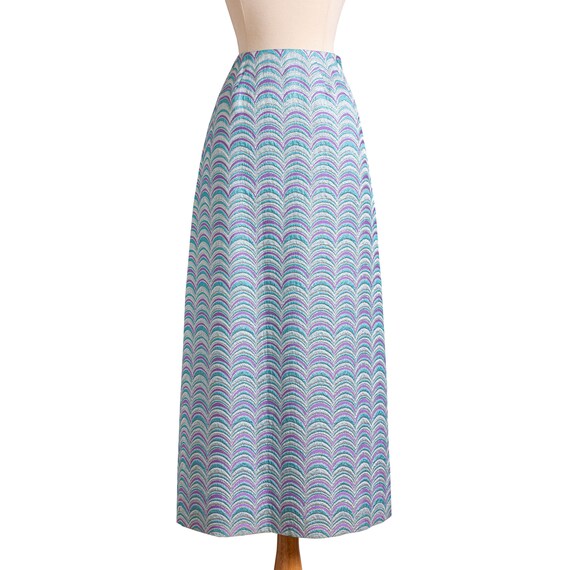 Vintage 1960s Maxi Skirt, Metallic Blue 60s Brocad