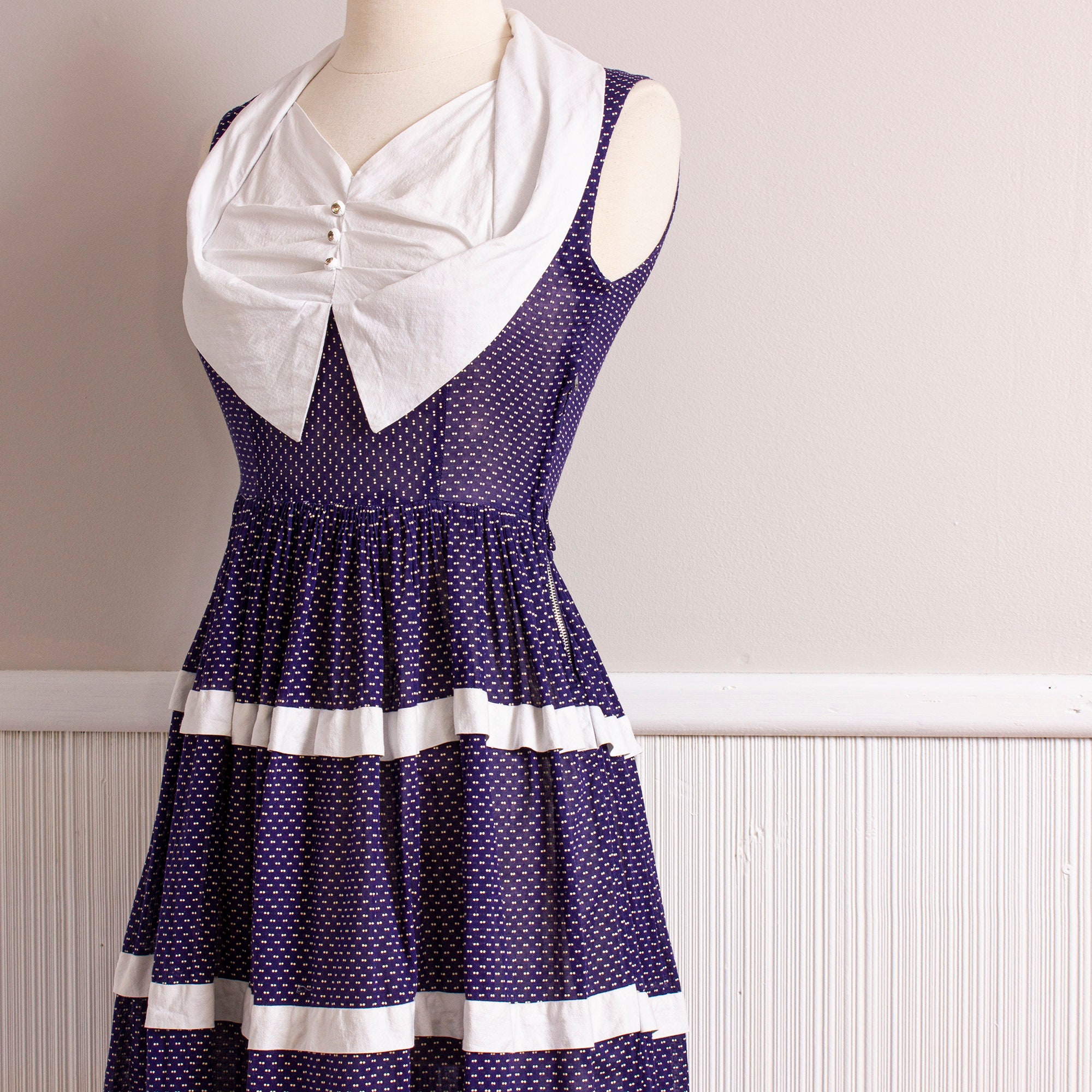 2 piece blue dress NWT 1950s Navy Polka Dot Dress – Cats Like Us main image 0