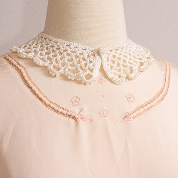 Vintage 1950s Crochet Collar, White 50s 60s Beade… - image 7