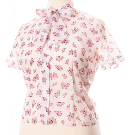 Vintage 1960s Novelty Blouse, Pink Butterfly Prin… - image 3