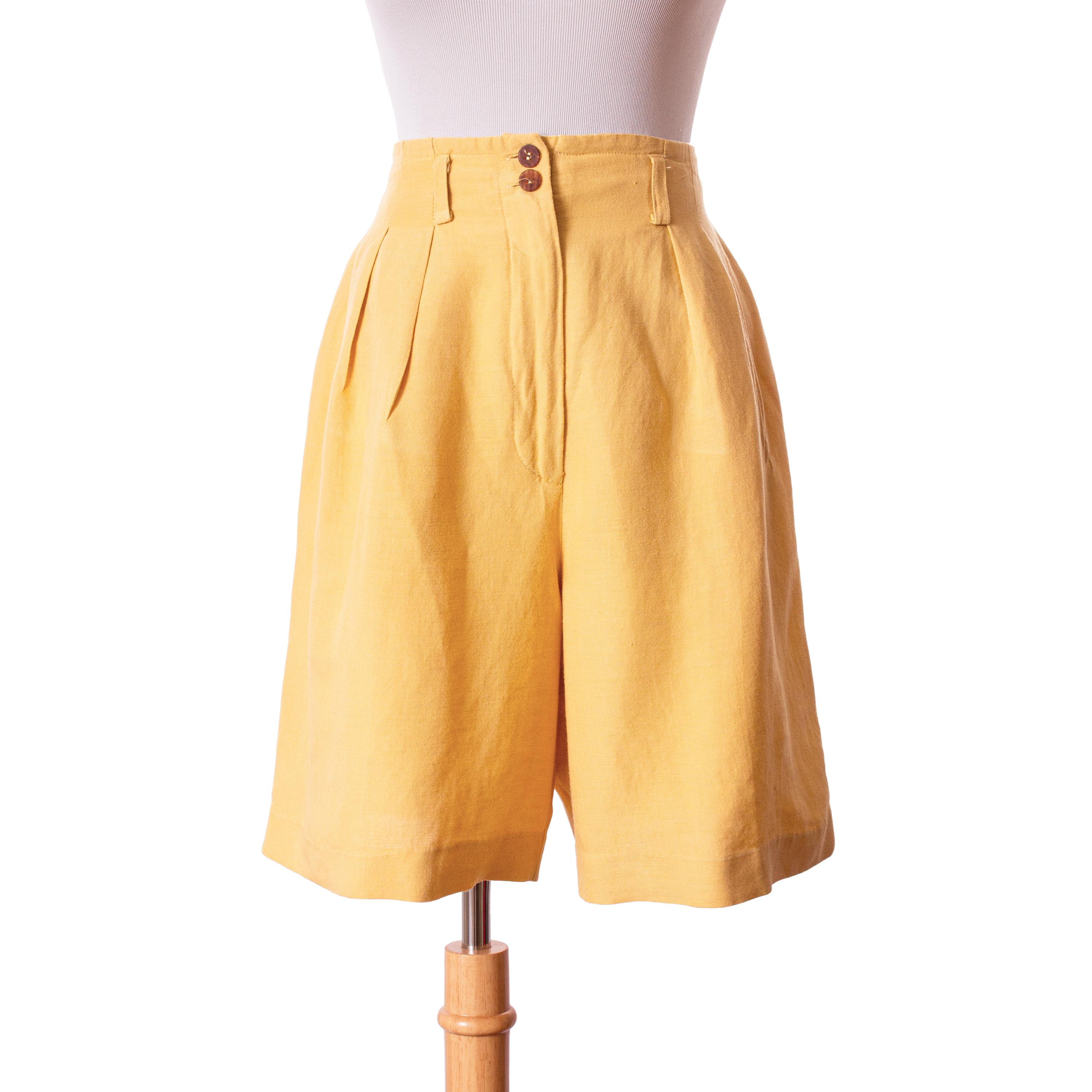 Vintage 1990s Linen Shorts, Yellow 90s High-waist Shorts by the