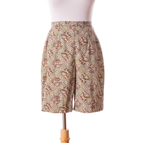 Vintage 1960s Cotton Shorts, Paisley 50s 60s High-