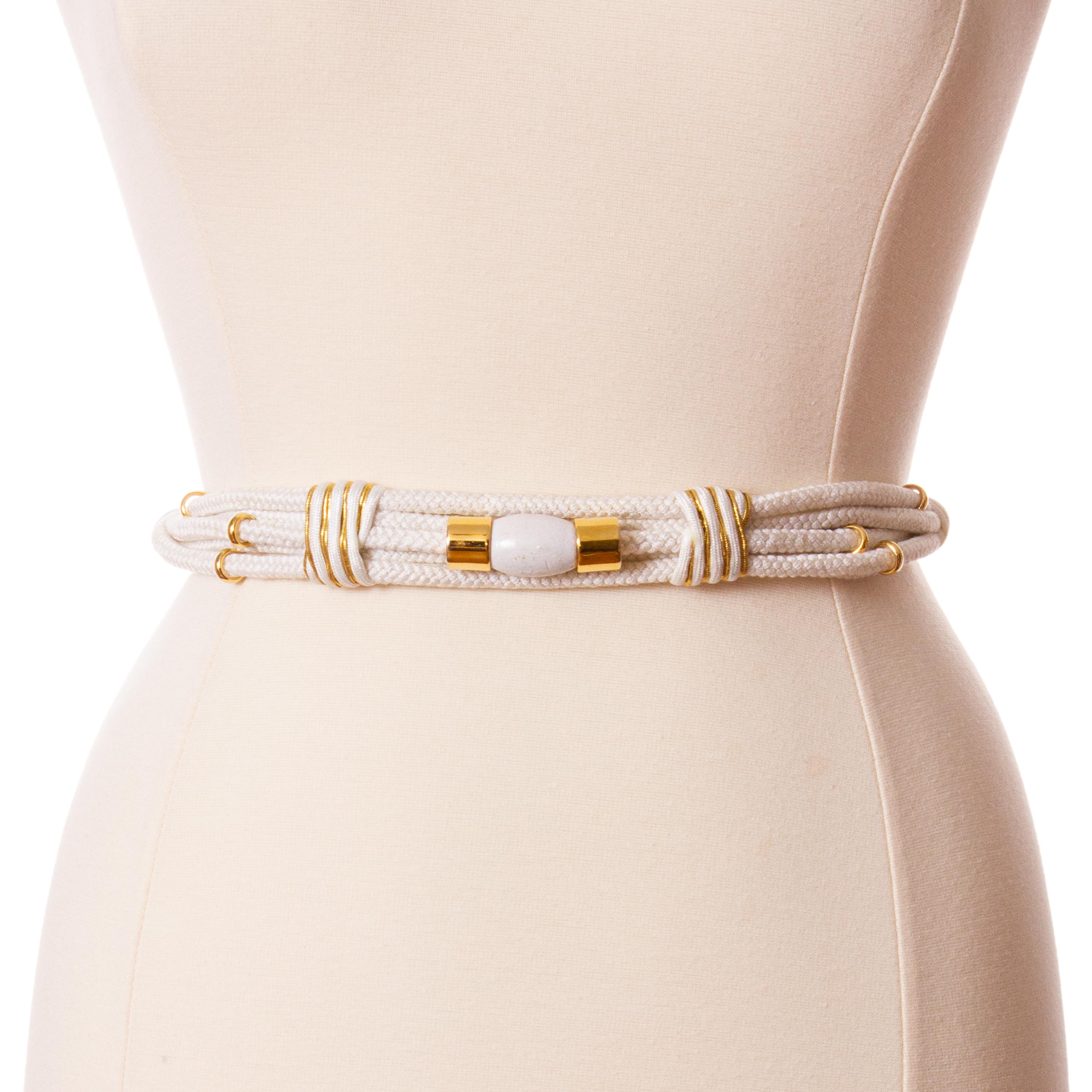 Vintage 1980s Rope Belt, White and Gold 80s Elastic Cinch  display picture 2