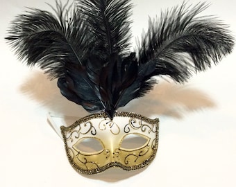 Gold black glitter masquerade mask, gold mask,vintage  mask, party mask, half mask, gatsby mask, masquerade party mask, halloween mask