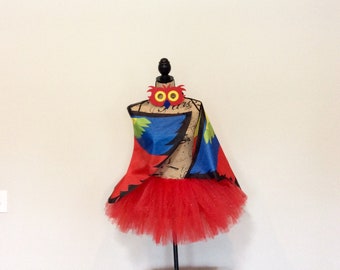 Red parrot costume, parrot costume, bird wings, Bird costume, red parrot wings, bird tutu, Halloween costume