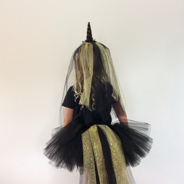 Black unicorn costume, unicorn halloween costume, unicorn birthday, black gold unicorn, unicorn tutu, unicorn headband, unicorn party