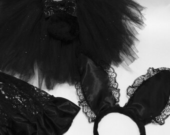 black bunny costume, halloween costume, sexy rabbit costume, rabbit tutu, black white rabbit costume, baby costume, adult rabbit costume