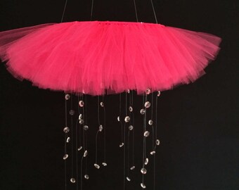 hot pink crystal tutu baby mobile, princess baby mobile,princess decoration, tutu mobile, tutu decor, pink baby mobile, ballerina mobile