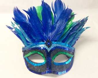 Påfågelmask, påfågelmask, mardi grasmask, halvmask, påfågelkostym, gatsby-festmask, maskeradfestmask, fjädermask