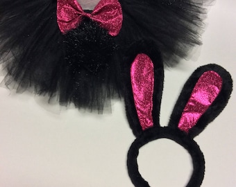 black bunny costume, bunny halloween costume, rabbit costume, rabbit tutu, black pink rabbit costume, baby costume, adult rabbit costume