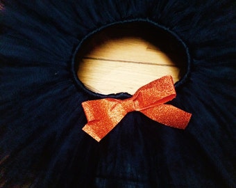 halloween tutu with detachable bow, black tutu, baby Halloween tutu, black and orange tutu, infant Halloween, orange now, baby costume, tutu