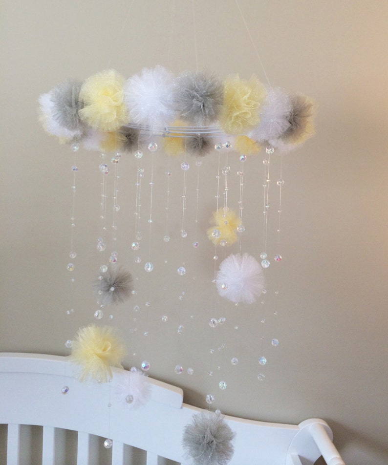 Yellow and Grey Crystal Baby Mobile Princess Baby Mobile Etsy