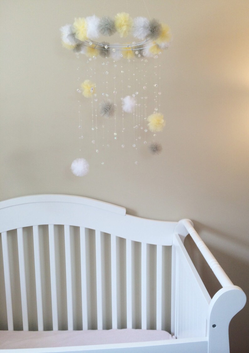 Yellow and Grey Crystal Baby Mobile Princess Baby Mobile Etsy