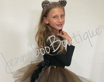 Leopard cat tutu costume, black gold cat costume, halloween costume, leopard tutu, leopard costume, baby costume, adult costume