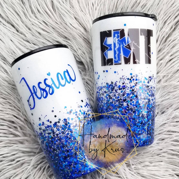 EMT glitter tumbler. Emergency Medical Technician Tumbler. EMT mug. EMT cup. Personalized glitter tumbler