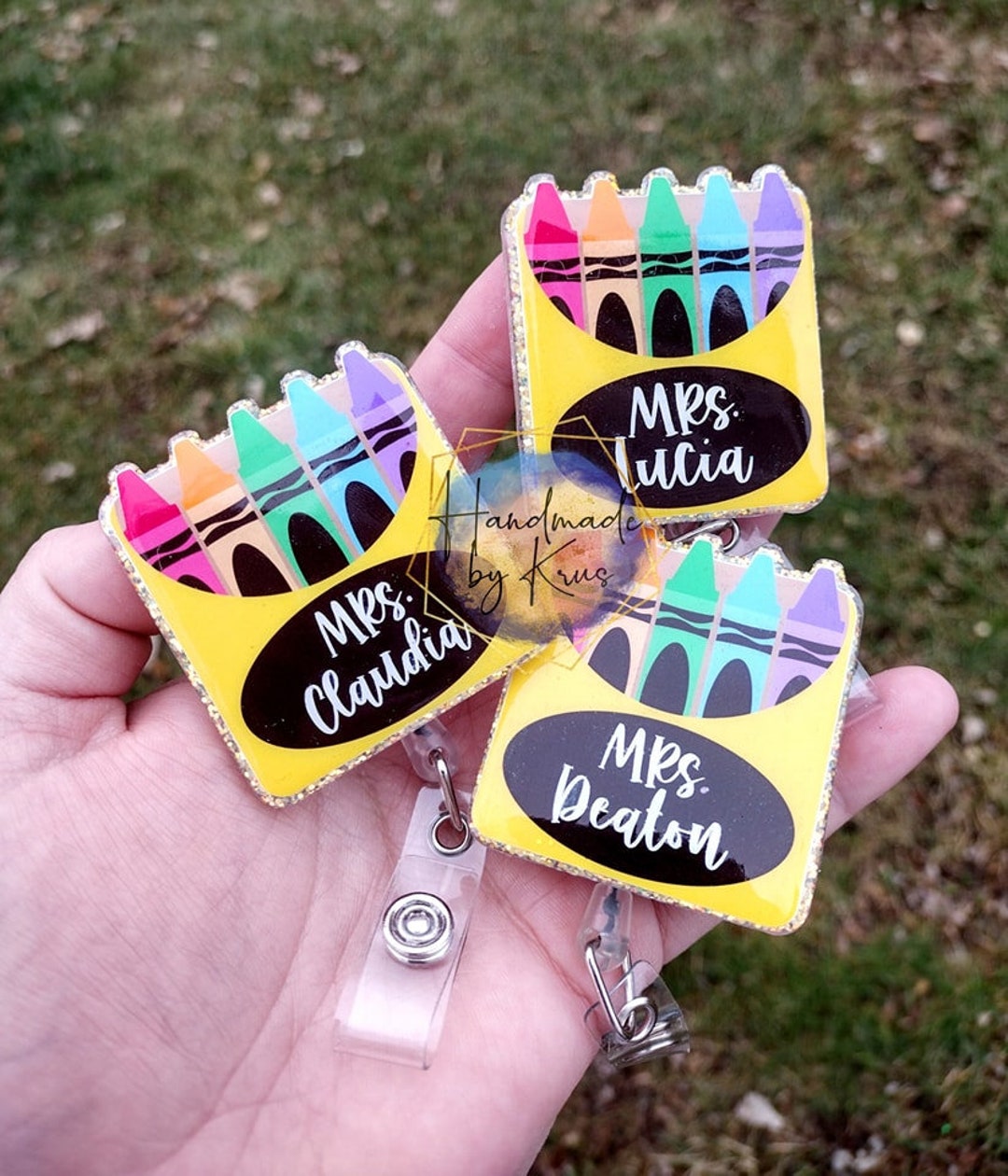Crayon Box Glitter Badge Reel. Teacher Badge Holder. Etsy