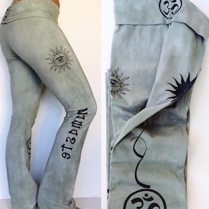 Yoga Pants, Long Leggings, Yoga Gifts, Tie Dye, Yoga Clothing, Full length Pant, Fold Over Waist, Flared leg, Tights, Gym Pants, Workout