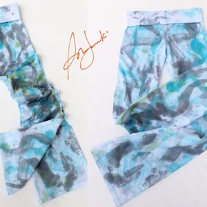 Womens Leggings, Abstract Tie Dye, Graffiti Long Pants, Full length Yoga Exercise Pant, Fold Over Waist, Flared leg, Tights, Gym Workout Pan image 2