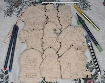 Adornos navideños para pintar, set de adornos DIY, adornos para colorear, manualidades navideñas