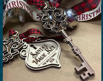 Adorno de llave mágica de Papá Noel, llave mágica de Papá Noel personalizada, candado y llave de Papá Noel, candado y llave de Papá Noel
