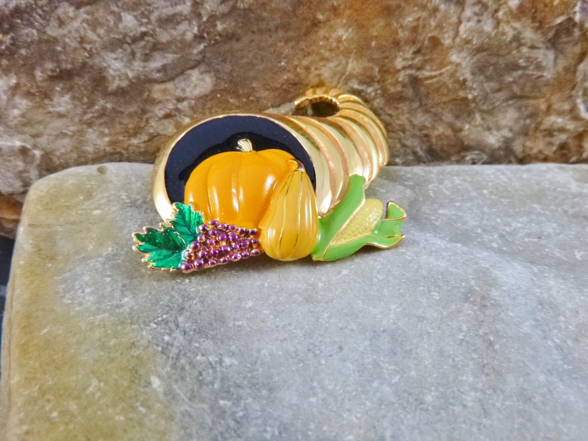 Horn of Plenty Thanksgiving Vintage Brooch New Old Stock Cornucopia