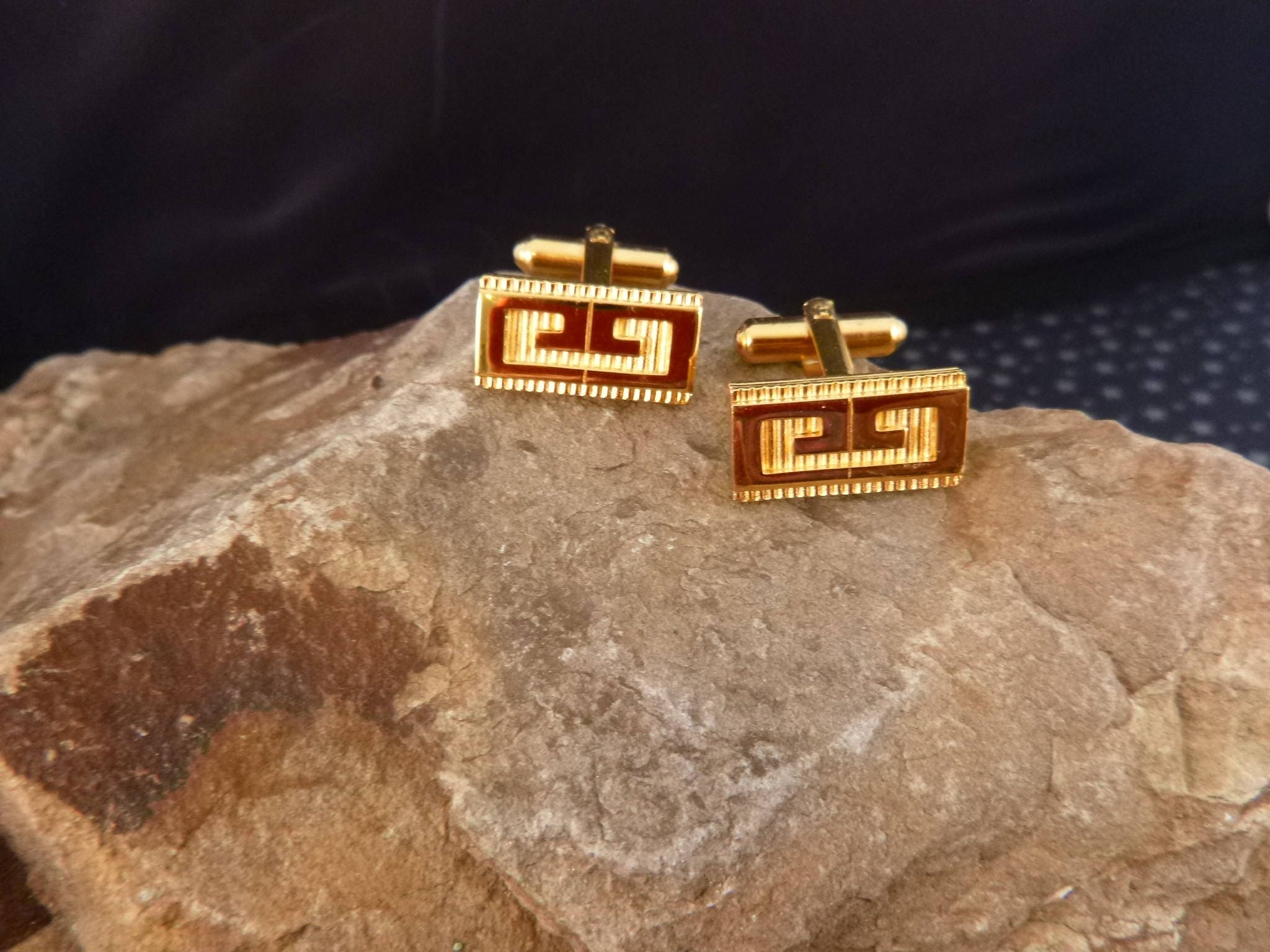 Givenchy Signature G Logo Cuff Links | Modern Motif Gold Tone Vintage