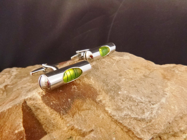 Miniature Working Green Levels Vintage Cuff Links