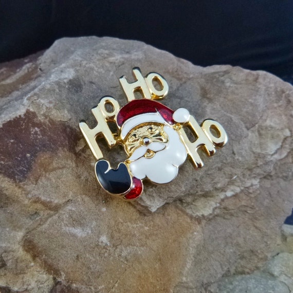 Ho Ho Ho Message from Santa Vintage Brooch | TimelessFestive Santa Claus Pin