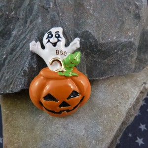Boo! Happy Ghost and Jack O Lantern Vintage Halloween Pin