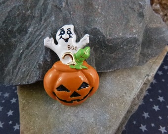 Boo! Happy Ghost and Jack O Lantern Vintage Halloween Pin