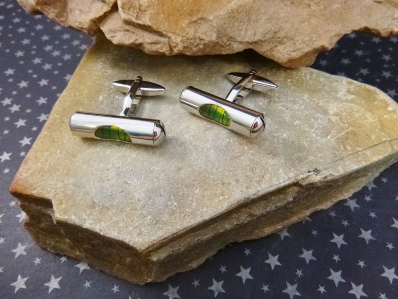 Miniature Working Green Levels Vintage Cuff Links