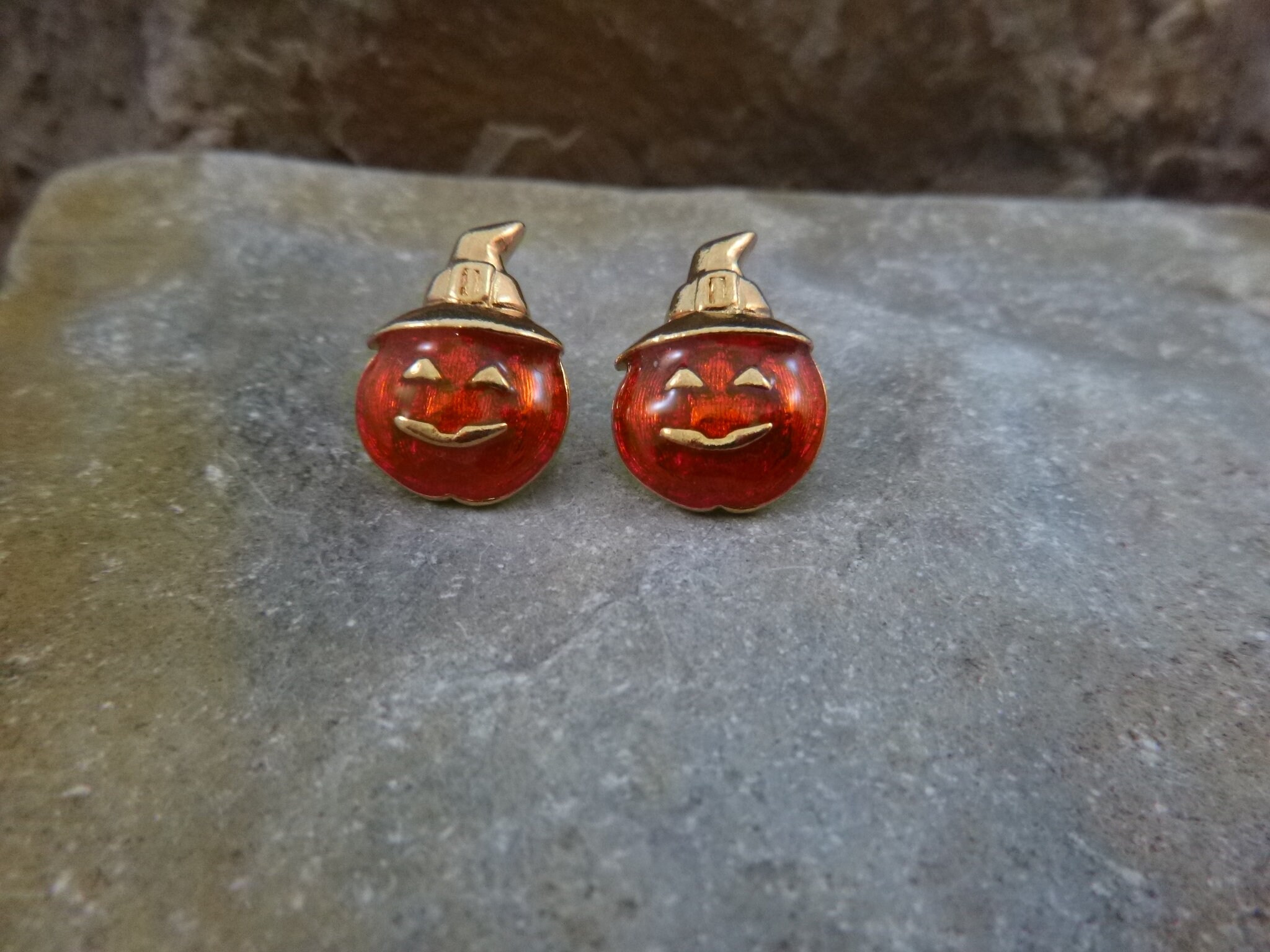 Orange Jack O Lantern Pierced Halloween Earrings | 1994 Avon Cute ...