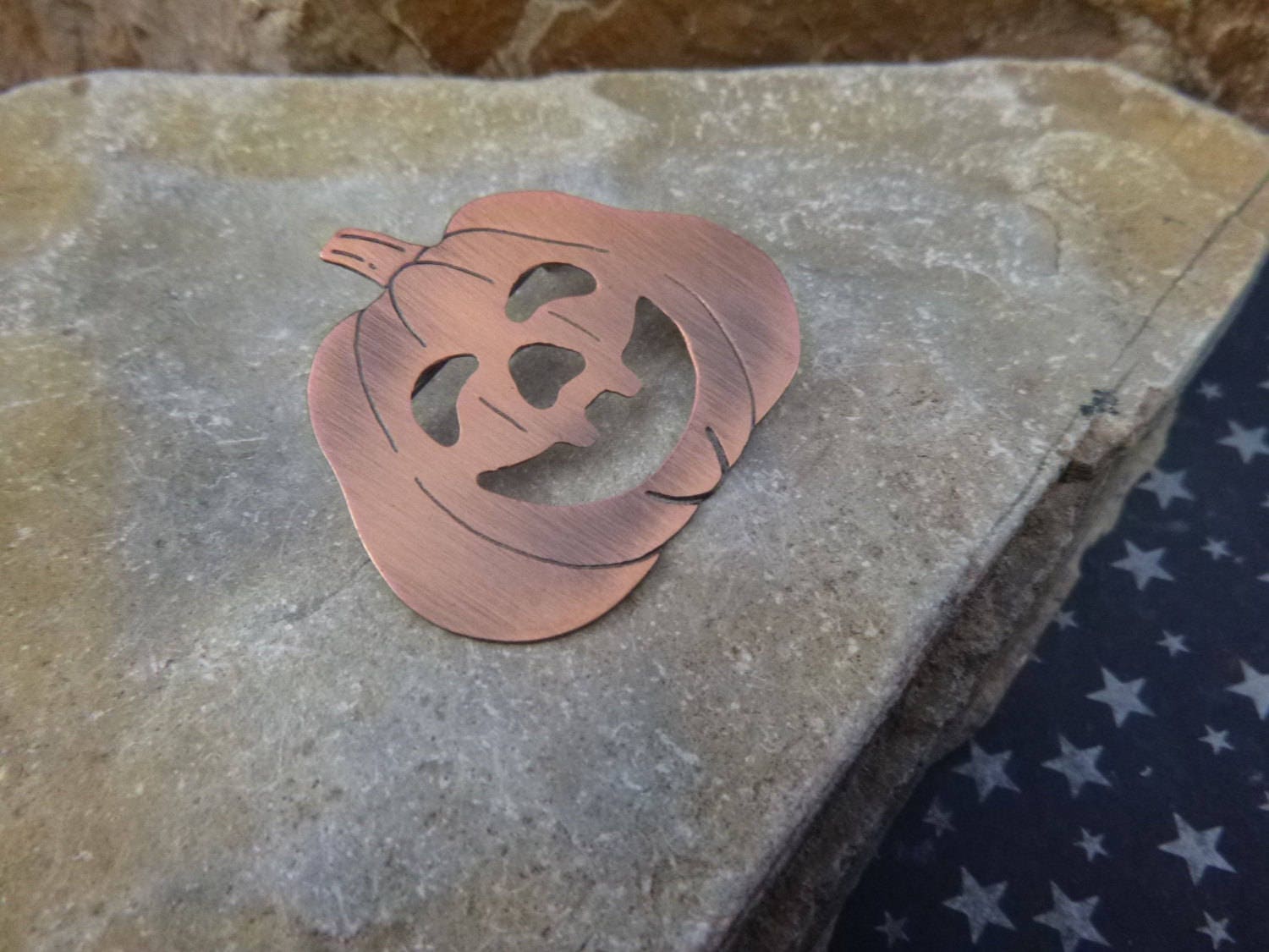 Cute Halloween Pumpkin Pin | Vintage Jack O Lantern Copper Tone Brooch