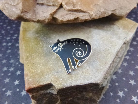 Vintage Laurel Burch “Keshire” Enamel Little Black Cat Pin