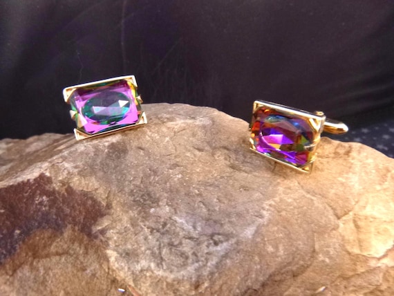 Vintage Psychedelic Rectangular Multi-colored Cuf… - image 2